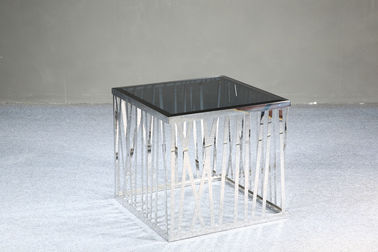 A mesa de centro quadrada moderna, enegrece tabelas de extremidade de vidro moderadas, mesas de centro de quadro de aço inoxidável